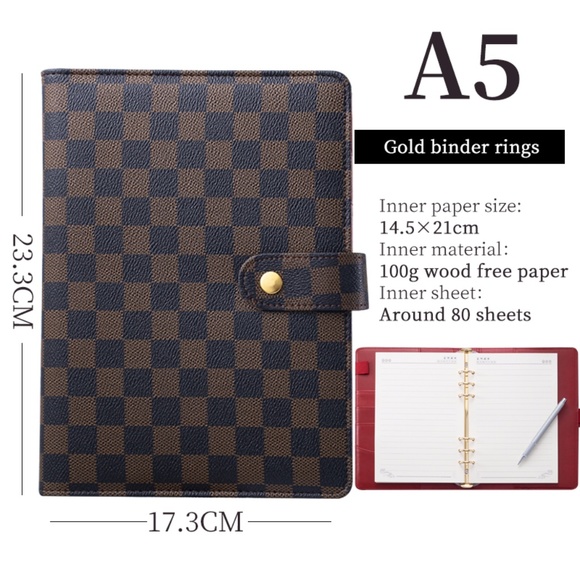 SOLD! A5 A6 Brown Red | Gold-tone 6-Ring Binder | Agenda | Planner 2pc Set - Picture 7 of 12